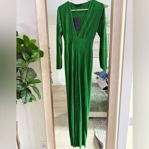 Green plisse long sleeve pants jumpsuit